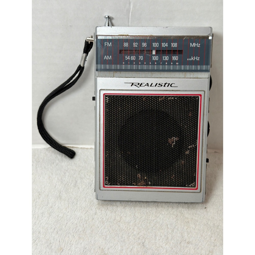 Vintage Realistic Portable Radio Silver AM FM Transistor Handheld Working 12-719